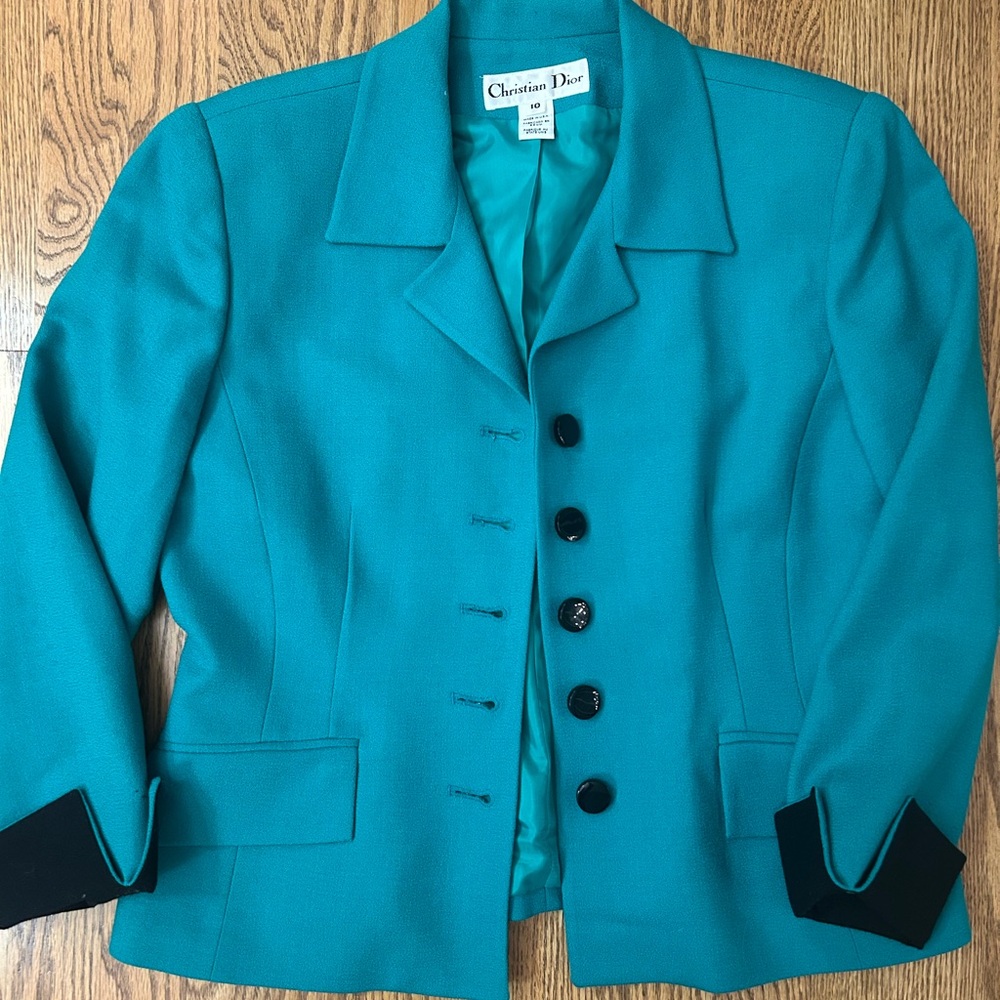 Vintage Christian Dior Women's Teal Blazer size 10